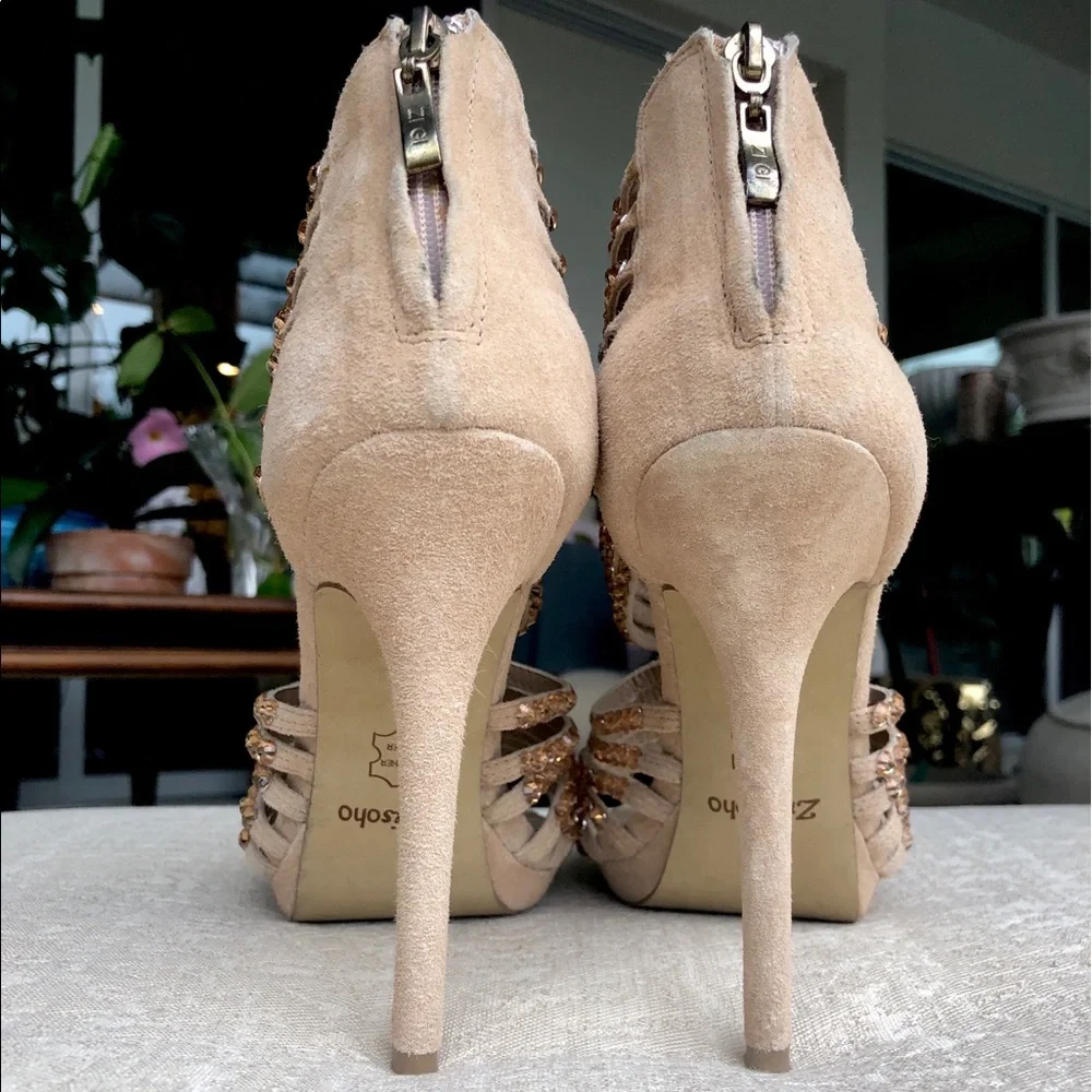 ZIGI SOHO Gala suede rhinestone heels size 8